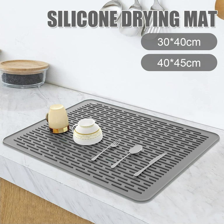 Sutowe Silicone Drying Mat 16 inch x 12 inch Dish Drying Mat Heat Resistant Table Dish Drainer Mat for Kitchen Counter Non-Slip Silicone Sink Mat BPA Free