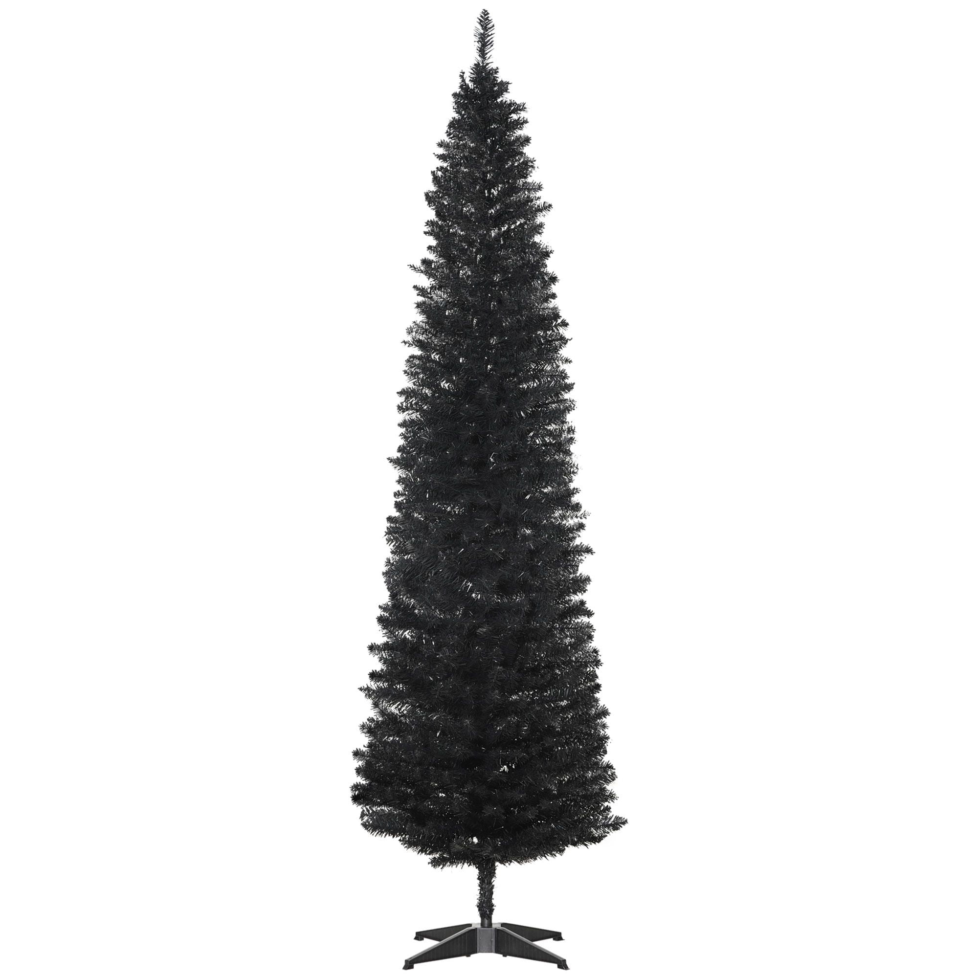 7 ft Artificial Pencil Christmas Tree, Slim Unlit Xmas Tree with 499 Branch Tips and Plastic Stand for Small Rooms and Apartments
