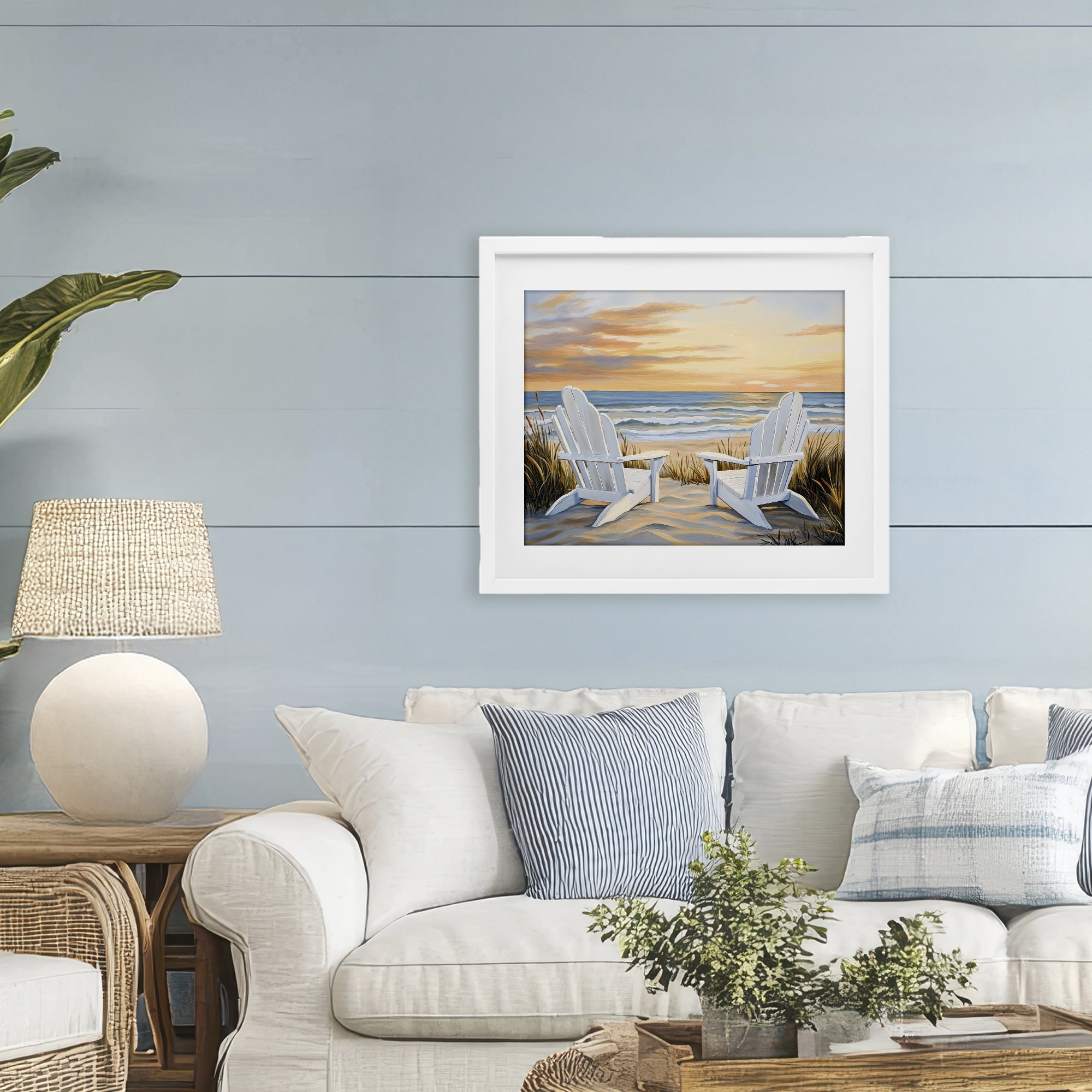 Stupell Industries Wave Watching Spot at Sunset White Framed Print Under Glass, design by Petal Prints Design