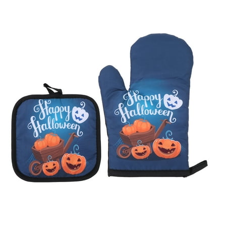 

2 Sets Halloween Cooking Gloves Pads Oven Baking Gloves Heat Resistant Mittens