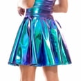 thumbnail image 2 of Falda acampanada de cintura alta brillante para mujer, disfraz para discoteca, fiesta, baile, efecto mojado metálico brillante, faldas con dobladillo inferior con volantes, 2 of 5