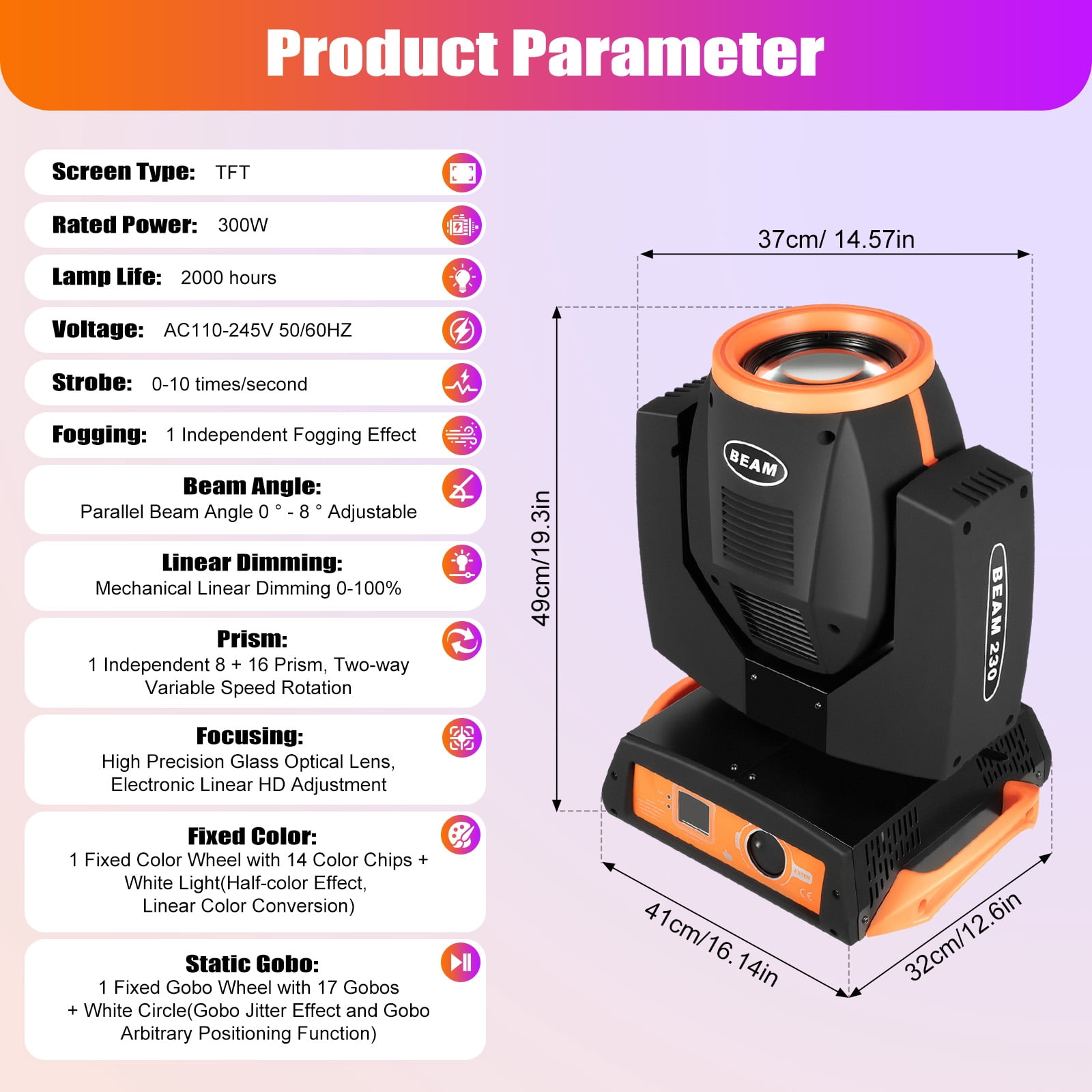 7R Sharpy 230W Zoom Moving Head Beam Light 8+16Prism Strobe DJ Stage Party Light