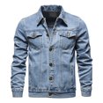 thumbnail image 1 of JUNWELL Men‘s Fashion Casual Plus Size Jean Jacket Outdoor Single-breasted Jacket Tooling Jacket, 1 of 9