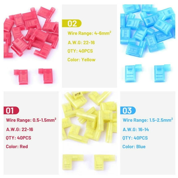 120PCS Nylon Flag Spade Crimp Terminals Quick Disconnect Wire Connector 22-10AWG