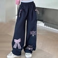 thumbnail image 2 of TIREOW Girls Cargo Pants Bow Print Elastic Waisted Wide Leg Cargo Sweatpants Streetwear Lightweight Quick Drying Casual Joggers, 2 of 6