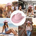 thumbnail image 2 of Slccxzc Vintage Western Cowboy Hat with Crown Decoration, Wide Brim Country Concert Headwear, 2 of 5