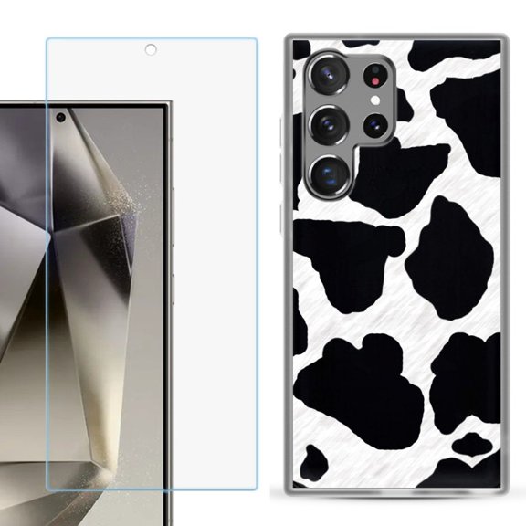 OneToughShield ® Compatible with Samsung Galaxy S24 Ultra, Shockproof Phone Case, with Tempered Glass Screen Protector - Cow Skin Design