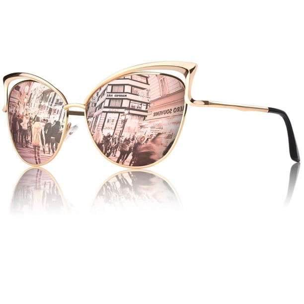 Gafas de sol GQUEEN Trendy, polarizadas, sobredimensionadas, con forma de ojo de gato, oro rosa