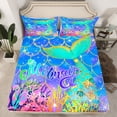 thumbnail image 2 of Manfei Chic Mermaid Queen Sheet Sets,Watercolor Ocean Coral Flat Sheet,Fairy Tale Theme Queen Fitted Sheet For Girls,Ultra Soft Home Decor,4 Pieces, 2 of 7