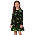 thumbnail image 6 of Girls St Patricks Day Dress Long Sleeve Shamrock Print A-Line Ruffle Skirt Black Green,Size 9-10 T, 6 of 6