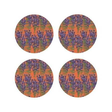 

Matuu Lavender Flowers for Cup Coasters Set of 4 Leather Coasters Desk Coasters for Office Measures 4” x 4”-Round Shape