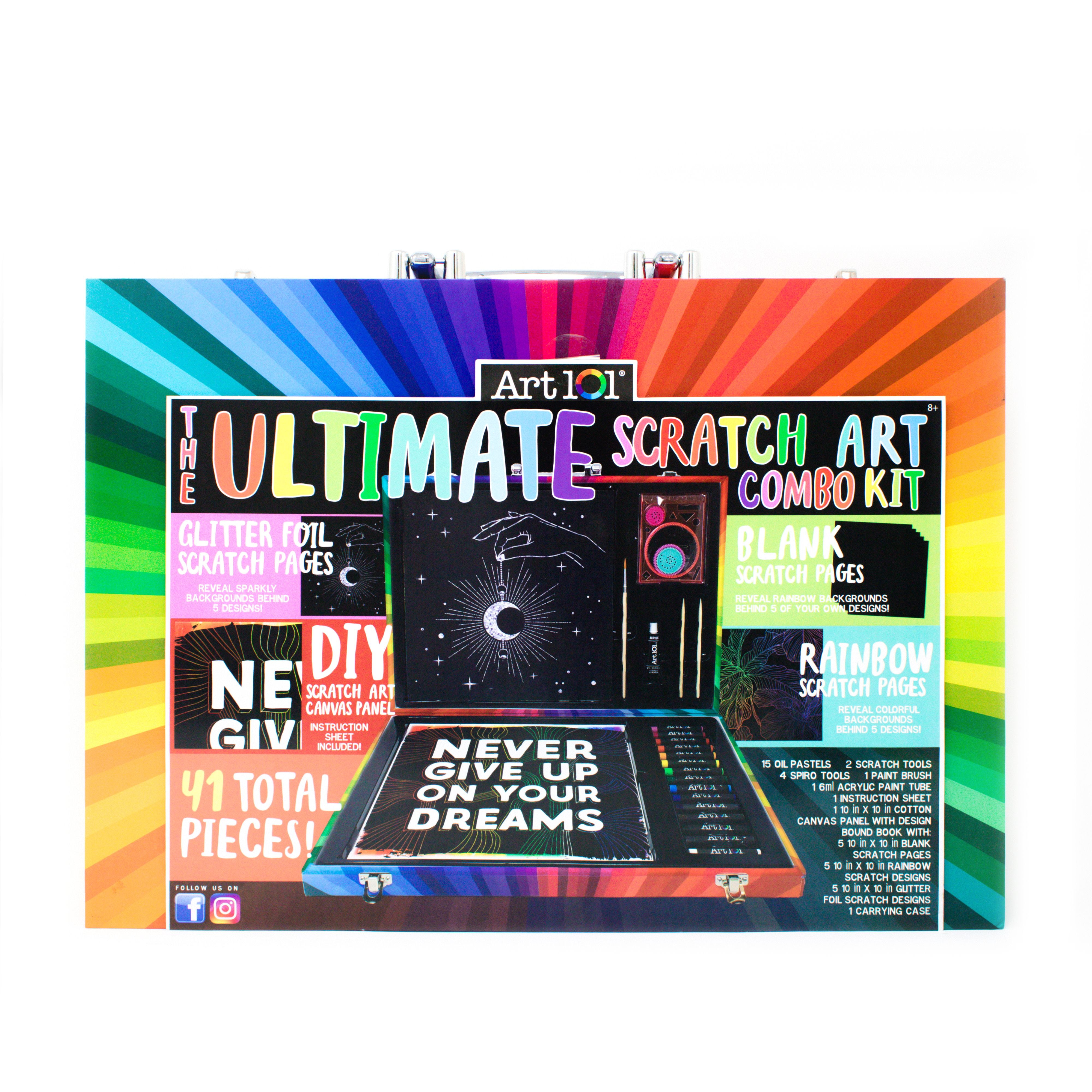 Art 101 Ultimate Scratch Art Combo Kit with 41 Pieces in a Colorful