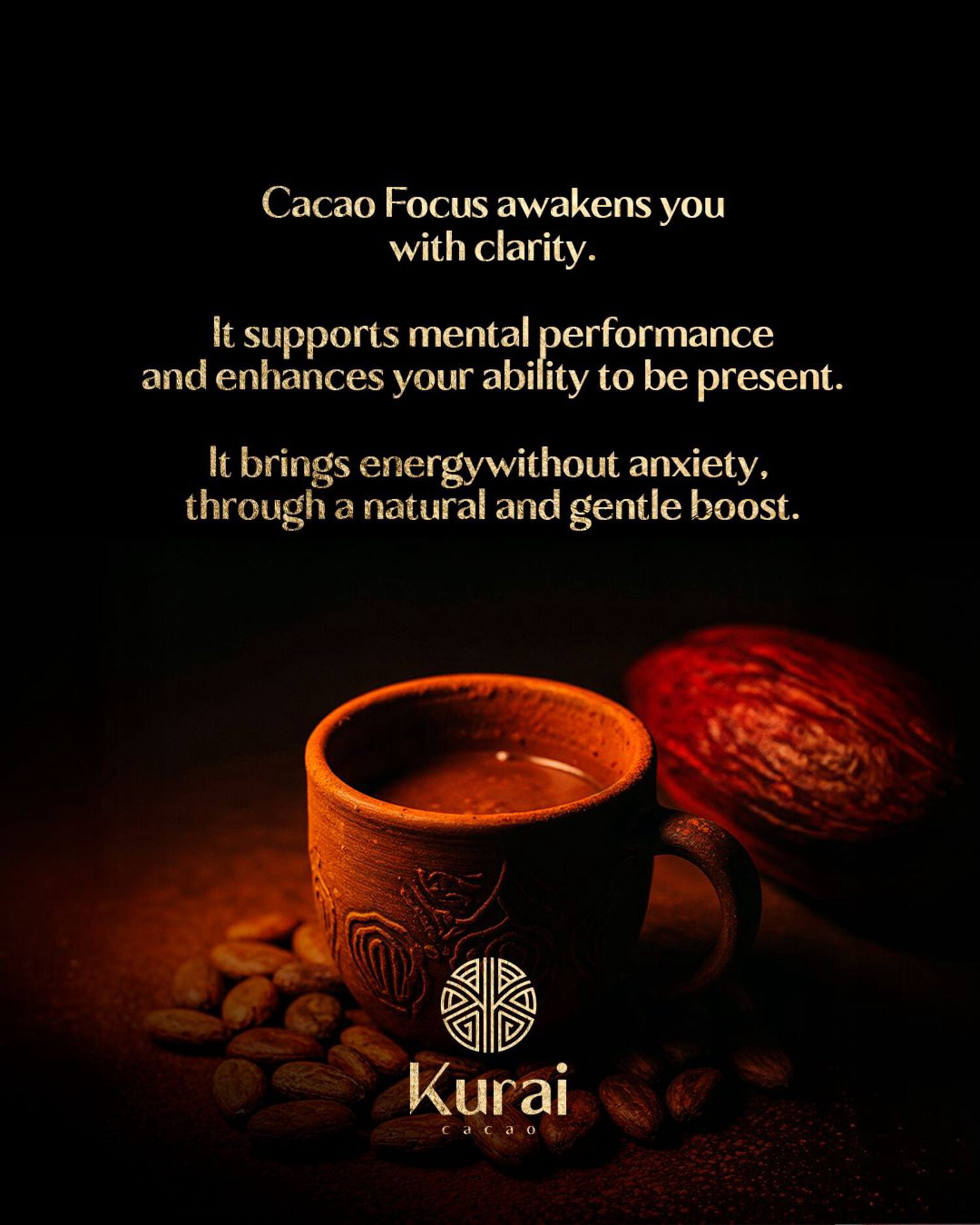 Kurai Cacao Focus | Ceremonial Cacao with Lion's Mane, Maca  L-Theanine | Daily Focus Ritual