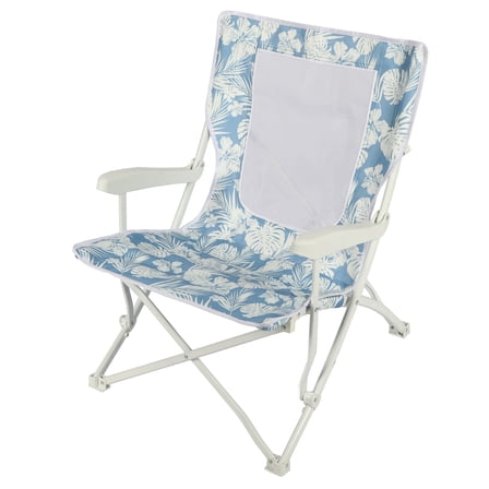 Mainstays Hard Arm Beach Chair with Palm Print and Carry Bag, White and Blue