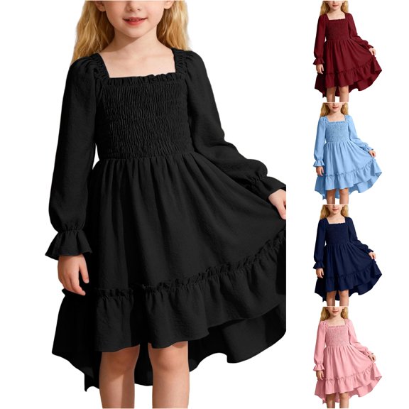 Toddler Girl Dress Long-sleeve Graceful Ruffled Bohemian Breathable Fashion for Summer and Party Dress Set