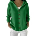 thumbnail image 3 of Women's Solid Color Button Front Hooded Sweater,Casual Open Cardigan Jacket with Cozy Fabric,Long Sleeve Loungewear Essential for Autumn and Winter Daily Wear,Soft Comfortable Outerwear Layer Green, 3 of 6