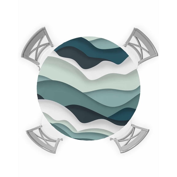 nqOlkjepod Dark Green Ombre Round Tablecloth, Fitted Table Cover with Elastic for 55"-60" Round Tables, Modern Geometric Moire Abstract Art Table Cloth Outdoor Dinning Party Waterproof Tablecloths
