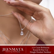 JeenMata 3.25 Carat Cubic Zirconia April Birthstone - Round and Pear Cut Dangle Pendant Necklace in 18k White Gold Plated for Women