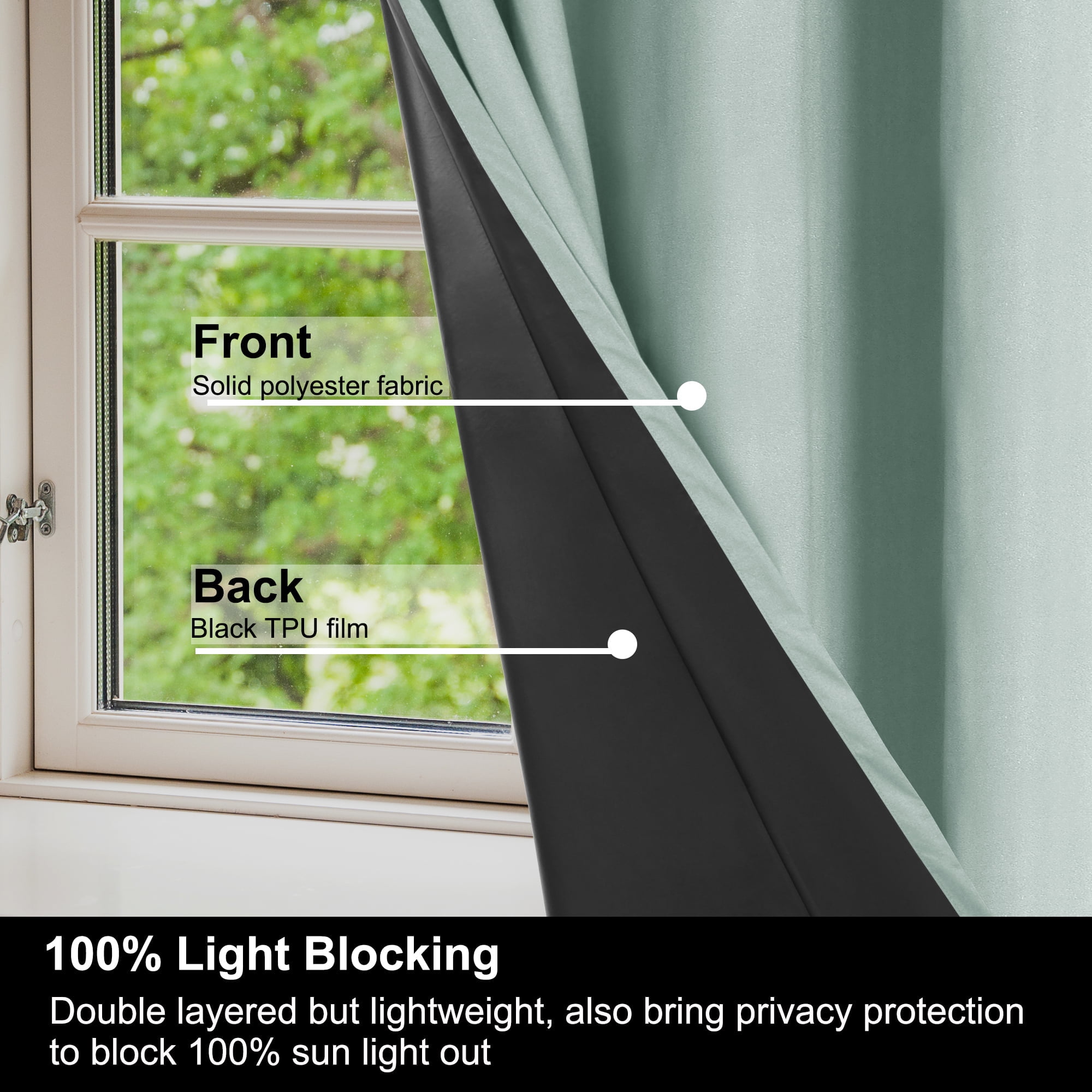 REGALWOVEN Blackout Curtains 2 Panels for Bedroom with Black Liner , Double Layer Grommet Thermal Insulated Living Room Curtain Light Sage 52"Wx63"L