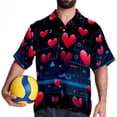 thumbnail image 4 of Valentine's Day Love ECG Men's Short Sleeve Beach Shirts, Casual Button Down Poplin Printed Summer Tops - Unisex, 4 of 6