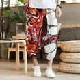 thumbnail image 3 of 2024 Summer Harajuku Calf Length Casual Men's Pants Wide Leg Cotton Linen Printing Harem Baggy Pants Fashion Men's Clothing, 3 of 6