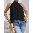 thumbnail image 5 of Women'S Layered Ruffle Hem Sleeveless Halter Chiffon Blouse Flowy Tank Tops Black XXL, 5 of 8