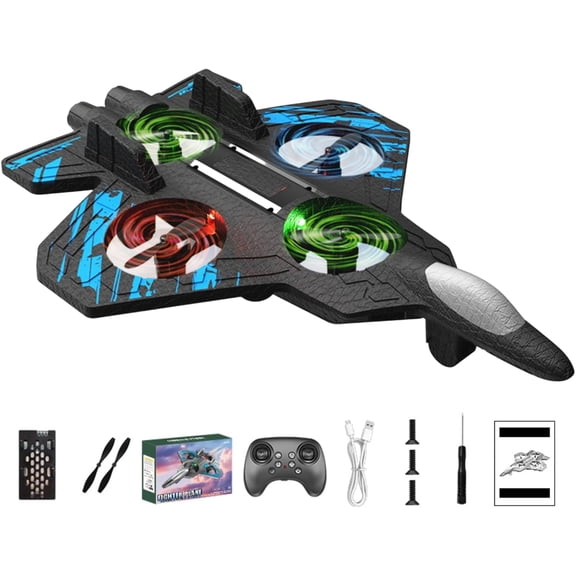 Rc Jet, Rc Stunt Fighter Jet Toy RC Plane with LED Lights & 360° Flips, Remote Control Helicopter Drone, Foam Remote Control Airplanes for Adults Beginners Great Gifts