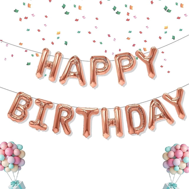Pancarta de globos de feliz cumpleaños dorado champán, letras de globos de lámina de Mylar de 16 pulgadas, cartel de feliz cumpleaños, kit de globos, decoraciones de cumpleaños