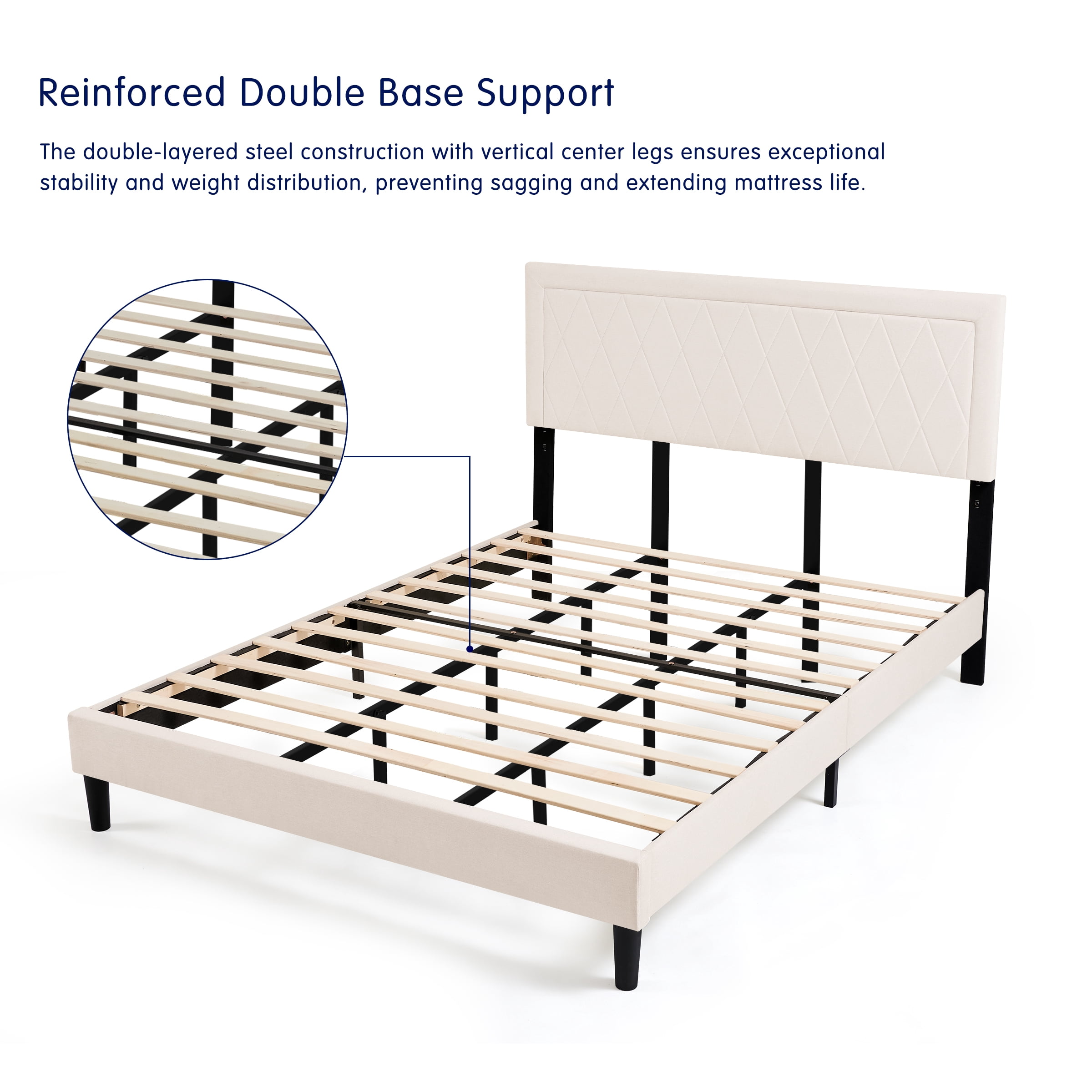 Modern Upholstered Bed Frame,Solid wood Platform,No Box Spring Needed,Twin,Beige