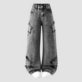 thumbnail image 2 of Staki Cargo Pants for Girls Jeans for Girls Baggy Wide Leg Cute Bow High Elastic Waisted Denim Pants Skater Streetwear 7-12Y(Gray,10-11 Years), 2 of 8