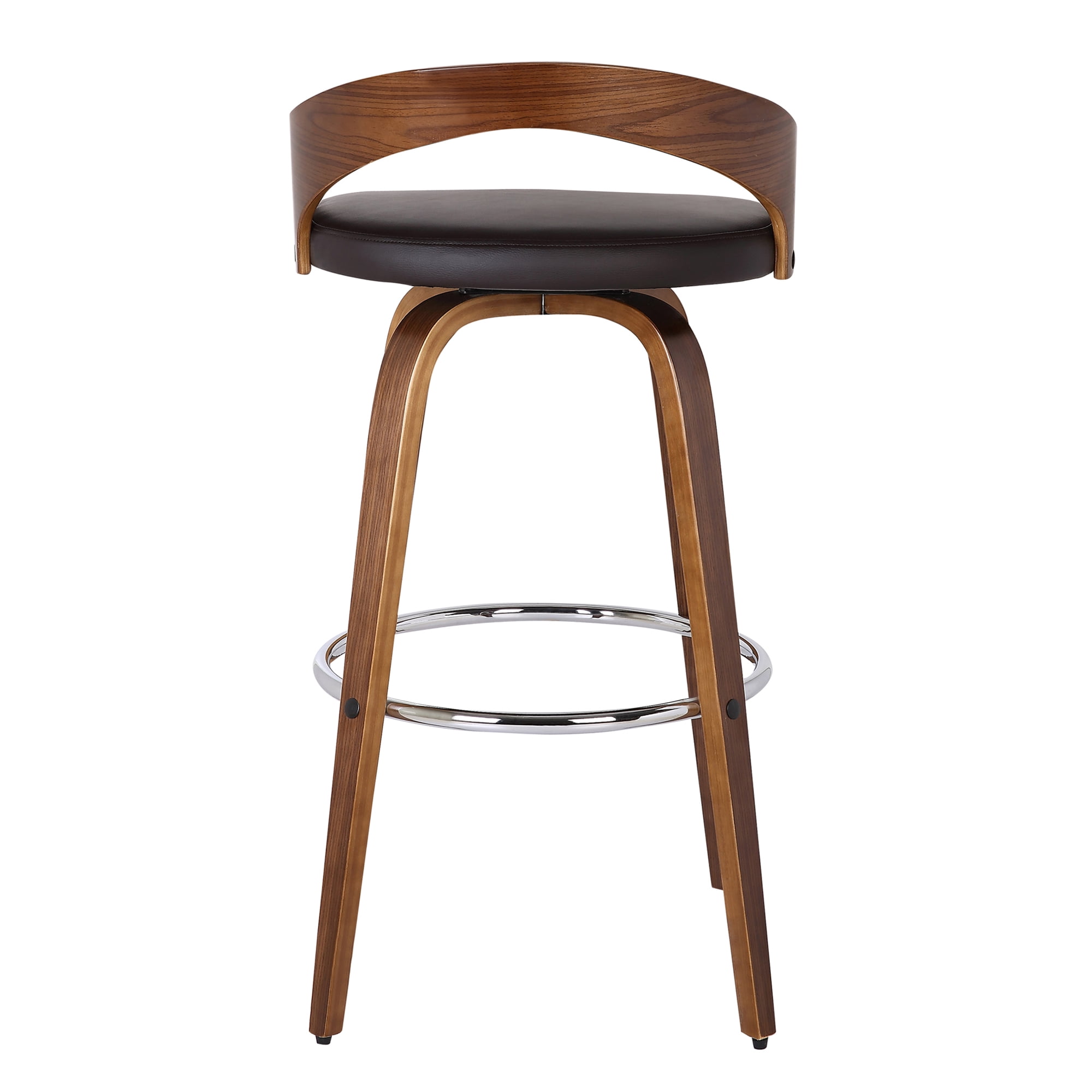 Sonia 26" Counter Height Swivel Brown Faux Leather and Walnut Wood Bar Stool - Set of 3