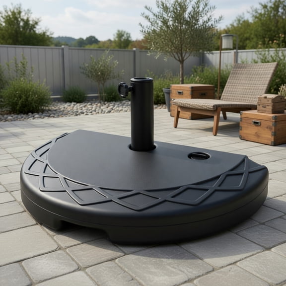 Kadyn 44 lb Half-Round Patio Umbrella Base – Water & Sand Fillable, HDPE   Metal Construction, Fits 7-8 ft Umbrellas, Black