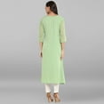 thumbnail image 6 of Janasya Indian Round Neck 3/4 Sleeve Printed Green Poly Crepe Kurta For Women, 6 of 8