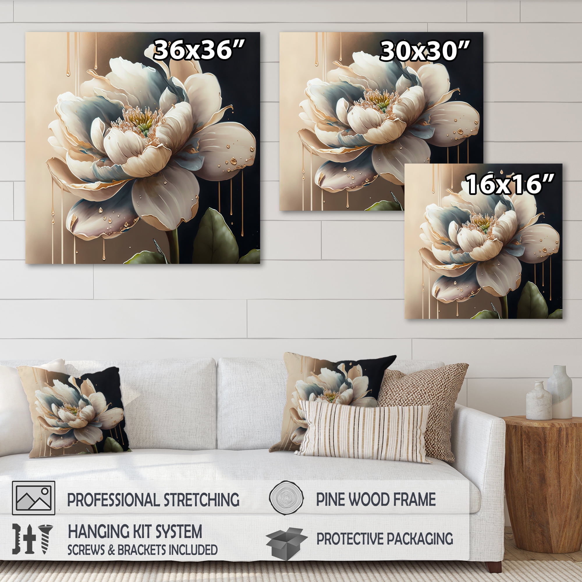 Designart Cream White Flower Canvas Wall Art