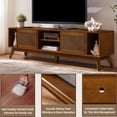 thumbnail image 6 of LKTART Mid Century Modern Rattan TV Stand for 65 Inch TV,59" Boho Media Console with Sliding Doors & Open Shelves,Solid Wood Legs for Living Room,Light Walnut, 6 of 8