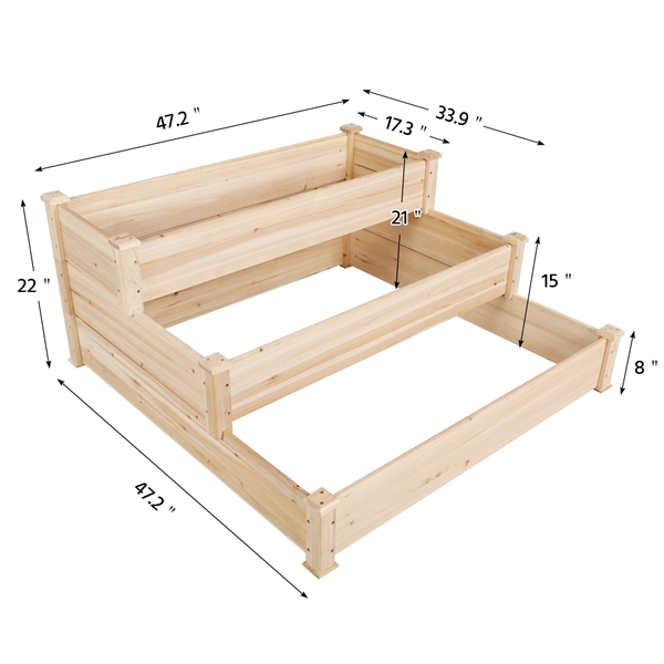 3 Tier Wooden Elevated Raised Garden Bed Planter Box Kit Natural Cedar Wood - image 3 of 6