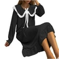 thumbnail image 5 of JUSLIO Pajamas House Dresses for Women Plus Size Pullover Nightgown Bow Ruffle Long Sleeve Knee Length Sleepwear Dress (X-Large,Black), 5 of 8