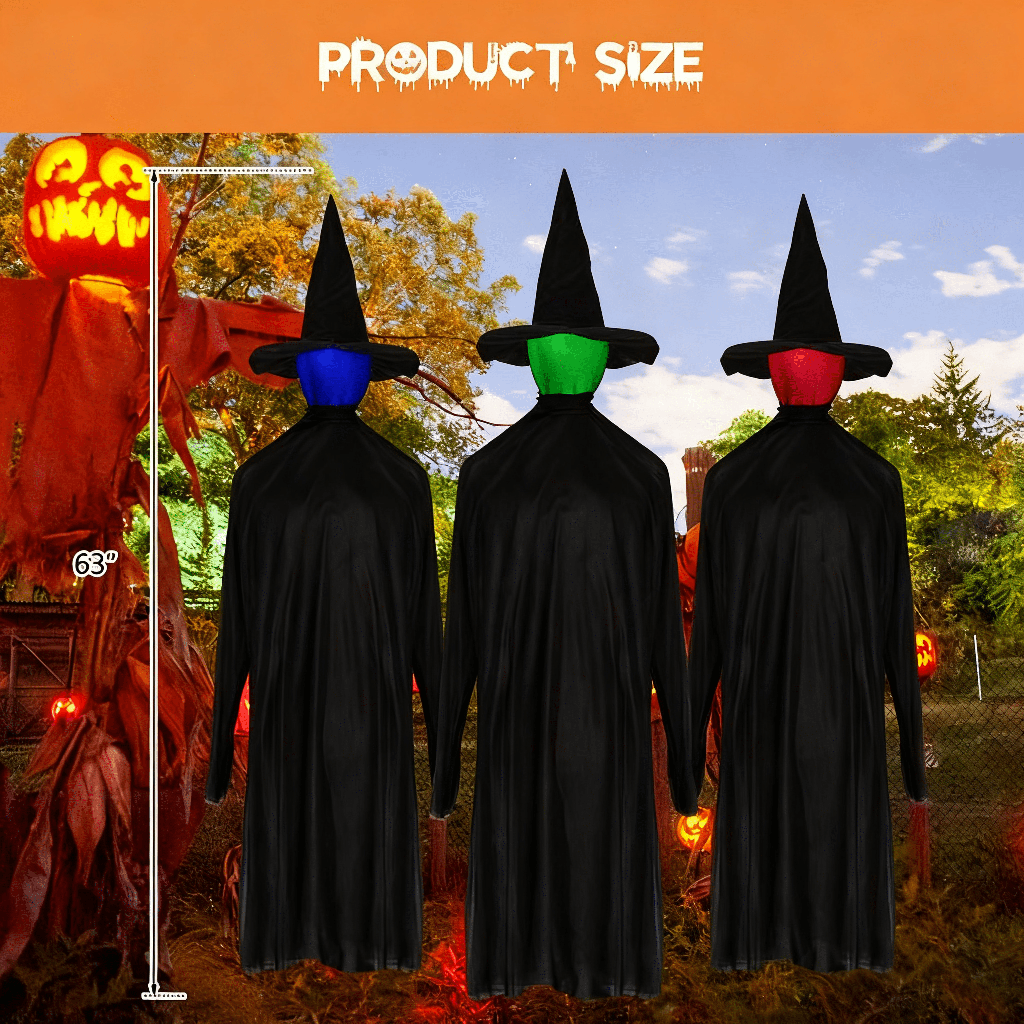 63" Halloween Standing Decoration, LED Lighted Head & Scary Sounds, Weather-Resistant Synthetic Fiber for Yard/Garden