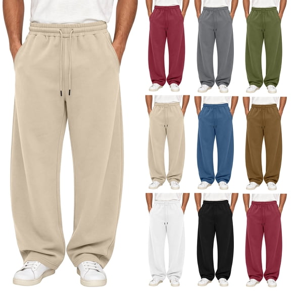 GERsome Wide Leg Sweatpants with Pockets Men's Open Bottom Pants Drawstring Waist Athletic Sweat Pants