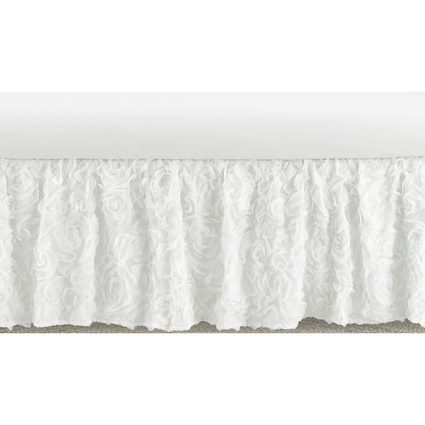 White Floral Rose Dust Ruffle Crib Skirt by Sweet Jojo Designs