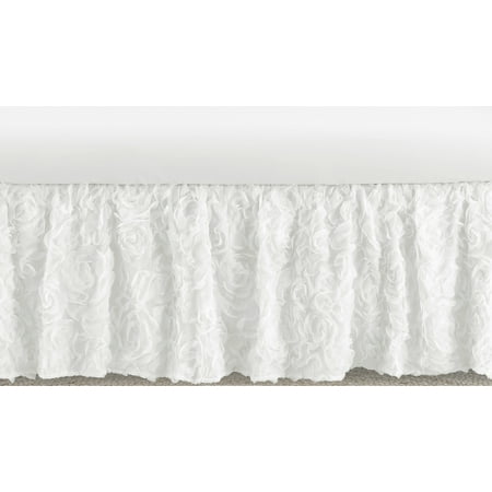 UPC: 0846480078029 | White Floral Rose Dust Ruffle Crib Skirt by Sweet Jojo Designs