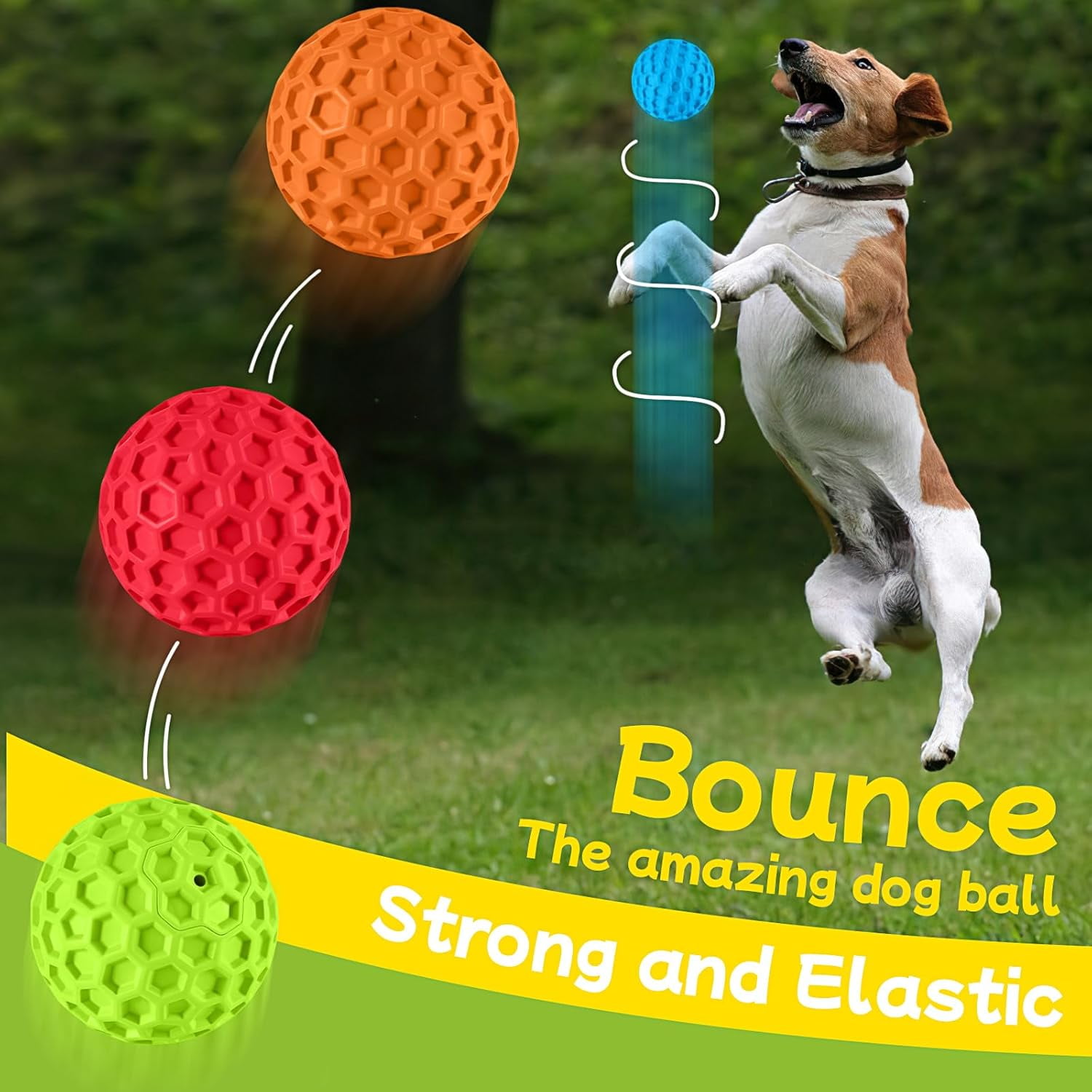 Indestructible Squeaky Dog Balls for Aggressive Chewers, Interactive Dog Toys to Keep Them Busy, Rubber Dog Chew Toy for Large Medium Breeds, Outdoor Waterproof (4 Colors)
