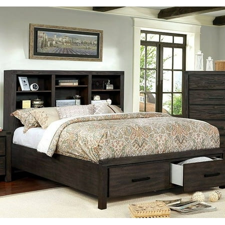 - Eastern King Size Bed Furniture Brown Color Rustic Style Low Profile Footboard
