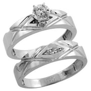 Sterling Silver 2-Piece Diamond Engagement Ring Set, w/ 0.08 Carat Brilliant Cut Diamonds, 3/16 in. (5mm) wide, Size 8