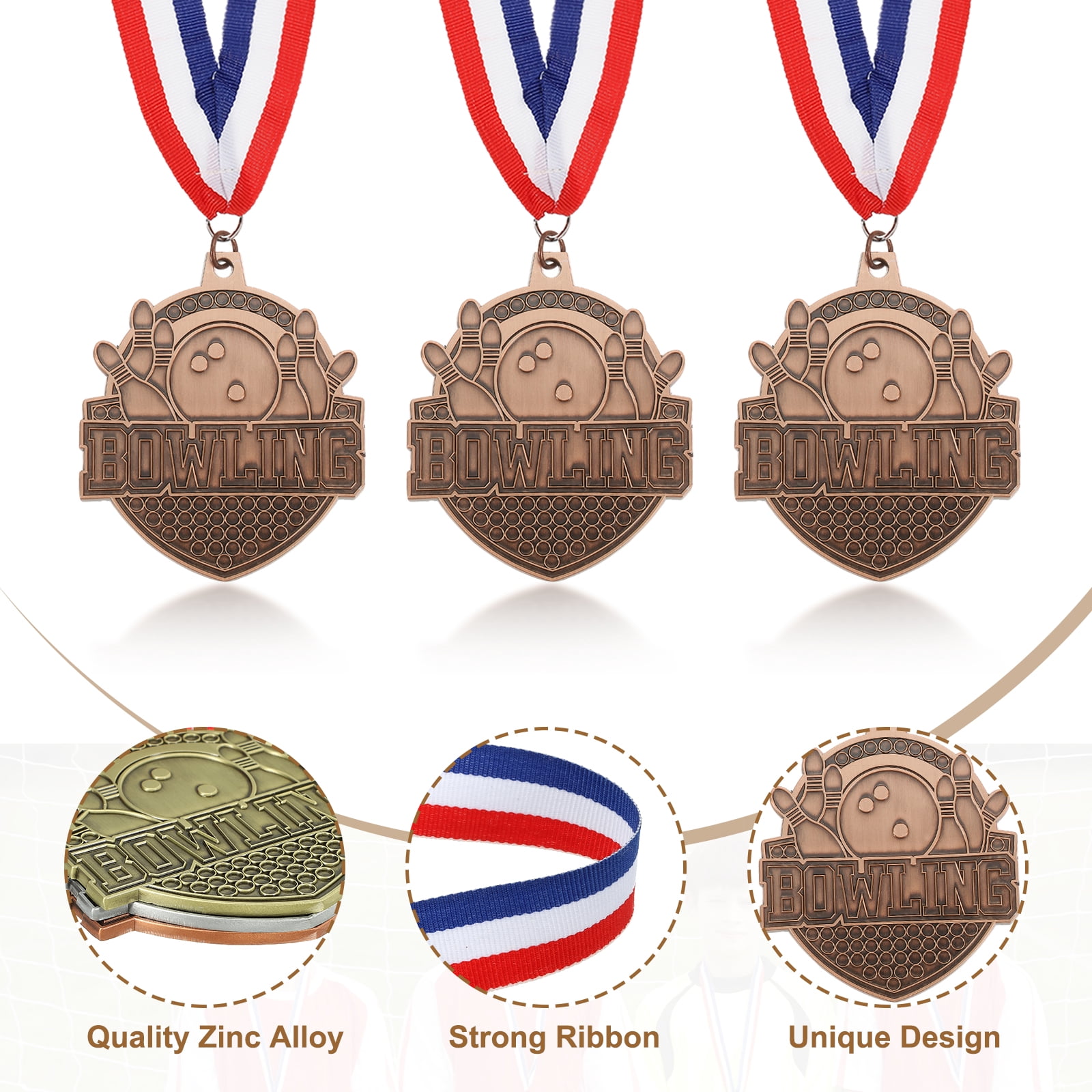 Uxcell Bowling Games Award Medals with Ribbons, Winner Medals Prizes for Competitions Sports Party Red