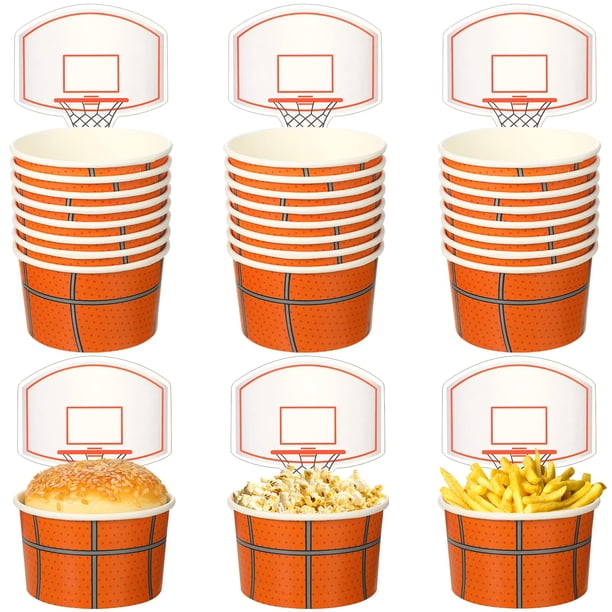 Vasos Sunnyray para aperitivos con forma de aro de baloncesto, 24 juegos con tarjetas, 250 ml