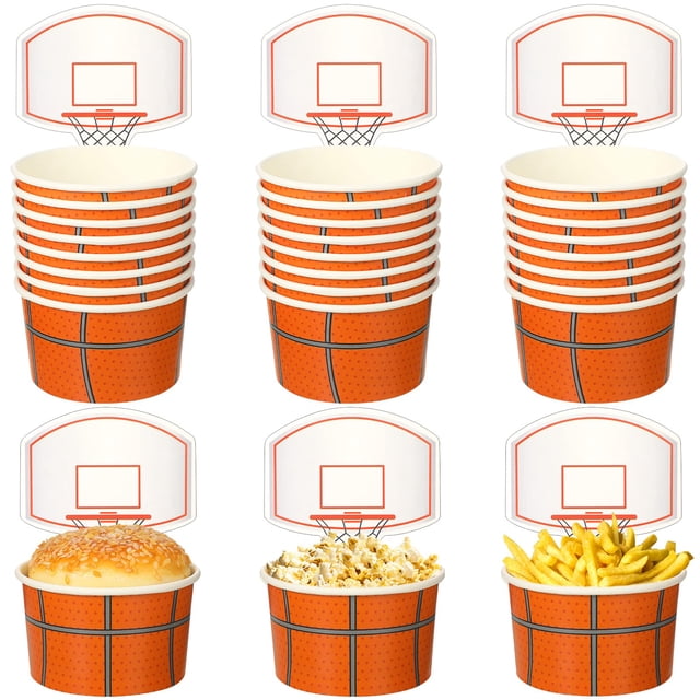 Vasos Sunnyray para aperitivos con forma de aro de baloncesto, 24 juegos con tarjetas, 250 ml