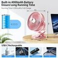 thumbnail image 3 of 4000mAh Portable Clip on Fan with LED Lights, Battery Operated USB Desk Fan,4 Speed Quiet Rechargeable Mini Table Fan, 360° Rotate Personal Cooling Fan for Home Office Stroller Camping (Pink), 3 of 12