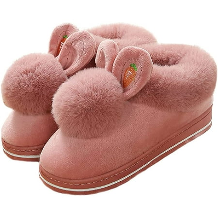 

PIKADINGNIS Winter women s plush slippers comfortable indoor and outdoor slippers non-slip warm cotton slippers