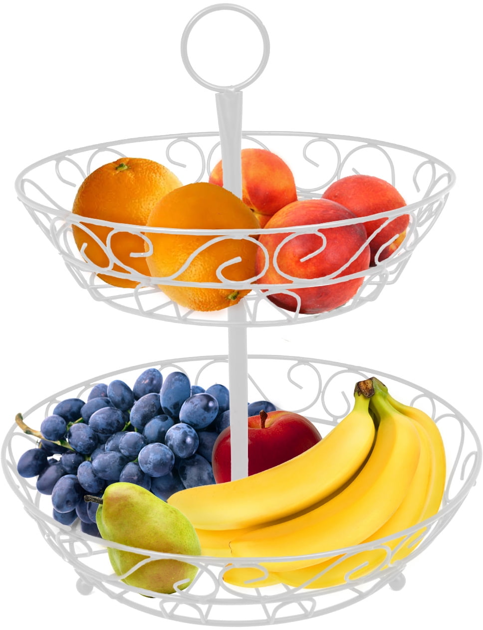2Tier Countertop Fruit Basket Holder & Decorative Bowl Stand (White